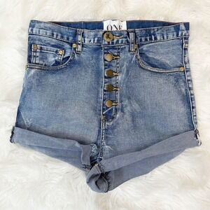 One‎ Teaspoon Womens Lovers Low Waist Mid Length Shorts Denim Button Fly Size 25